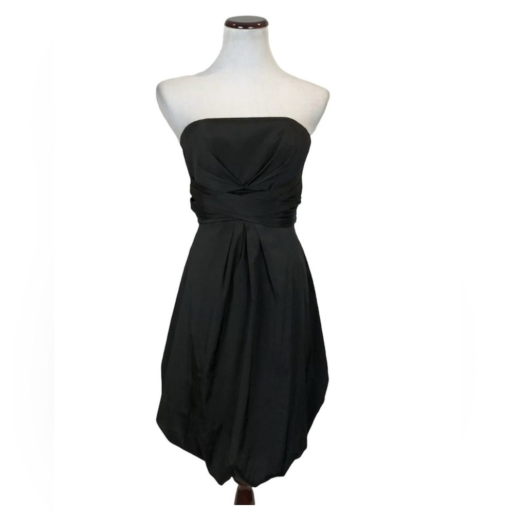 White House Black Market Strapless Balloon-Hem Black Dress